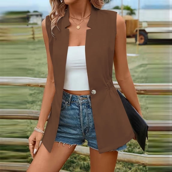 IUYRTFE Women's Long Sleeveless Blazer Vest Open Front Lapel Collar Casual Business Jacket with Pockets