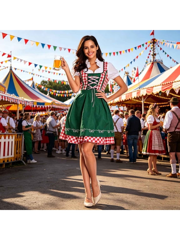 IUYRTFE Women's Oktoberfest Dirndl Dress Short Sleeve Floral Print Bavarian Costume for Beer Festival Party