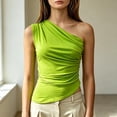 thumbnail image 1 of IUYRTFE Women's One Shoulder Sleeveless Ruched Top Asymmetrical Stretch Summer Party Fitted Tank Top, 1 of 9