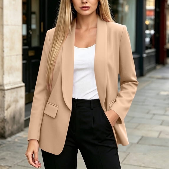 IUYRTFE Women's Open Front Lapel Blazer with Flap Pockets Long Sleeve Casual Work Office Jacket