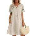 thumbnail image 1 of IUYRTFE Women's Plus Size Cotton Linen V-Neck Button Down Short Sleeve Shift Dress with Pockets Summer Casual, 1 of 5