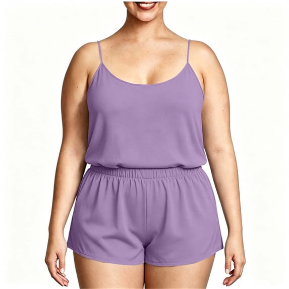 IUYRTFE Women's Plus Size Spaghetti Strap Tank Top and Shorts Set Casual Two Piece Lounge Outfit with Pockets