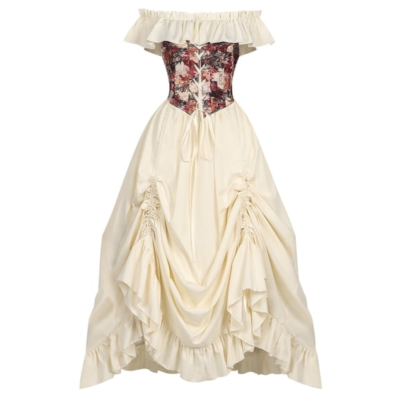 IUYRTFE Women's Renaissance Off Shoulder Corset Maxi Dress Ruffle Tiered Victorian Ball Gown Cosplay Costume