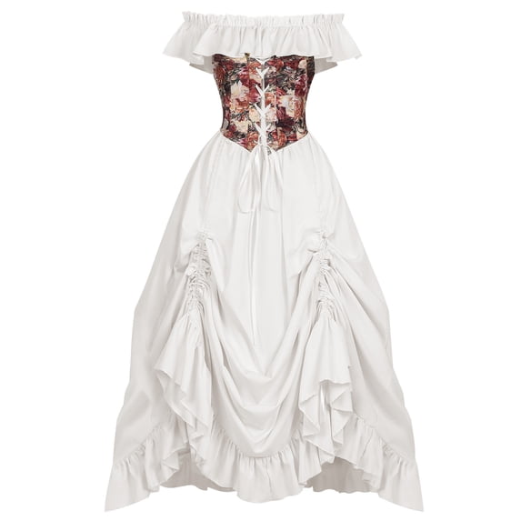 IUYRTFE Women's Renaissance Off Shoulder Corset Maxi Dress Ruffle Tiered Victorian Ball Gown Cosplay Costume