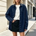 thumbnail image 1 of IUYRTFE Women's Retro Button Down Denim Jacket Long Sleeve Collared Shacket with Pockets Casual Oversized Outerwear, 1 of 8