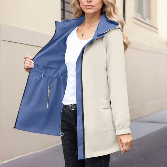 IUYRTFE Women's Reversible Mid-Length Hooded Trench Coat – Double-Sided Casual Windbreaker Jacket with Pockets for Fall and Winter Daily Wear