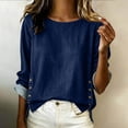 thumbnail image 1 of IUYRTFE Women's Round Neck Long Sleeve Denim Top with Rolled Cuffs Casual Cotton Blend Blouse, 1 of 7