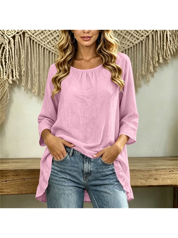 Women's Round Neck Ruffle Sleeve Long Sleeve Top Solid Color Casual Blouse with Raglan Design