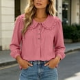 thumbnail image 1 of IUYRTFE Women's Ruffle Peter Pan Collar Blouse Long Sleeve Half Button Front Casual Loose Fit Top, 1 of 5