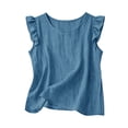 thumbnail image 1 of IUYRTFE Women's Ruffle Sleeve Round Neck Tank Top 100% Cotton Linen Loose Fit Summer Casual Blouse, 1 of 5
