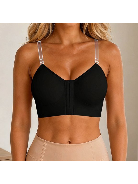 Women's Seamless Bra, Polyamide Spandex Mixed Fabric Front Zipper Detachable Straps for Daily Comfort Wear