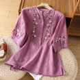 thumbnail image 1 of IUYRTFE Women's Short Sleeve Floral Embroidered Blouse Split Neck Button Up Summer Casual Tunic Top, 1 of 9