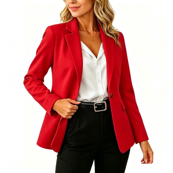 IUYRTFE Women's Single Button Lapel Blazer Jacket Long Sleeve Casual Workwear Coat with Pockets