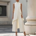 thumbnail image 1 of IUYRTFE Women's Sleeveless Mock Neck Layered Asymmetrical Top and Wide Leg Pants Set 2 Piece Casual Outfit, 1 of 6