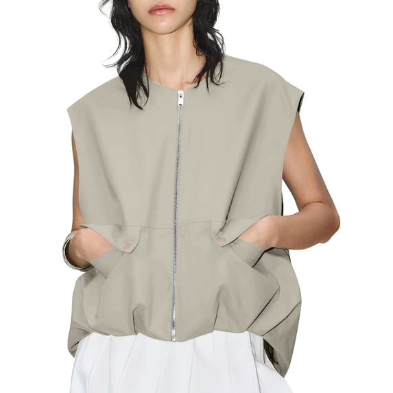 IUYRTFE Women's Sleeveless Zip Up Utility Vest Open Front Lightweight Casual Outdoor Cargo Jacket