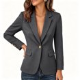 thumbnail image 1 of IUYRTFE Women's Slim Fit Single Button Blazer Long Sleeve Notched Lapel Casual Workwear Jacket, 1 of 6