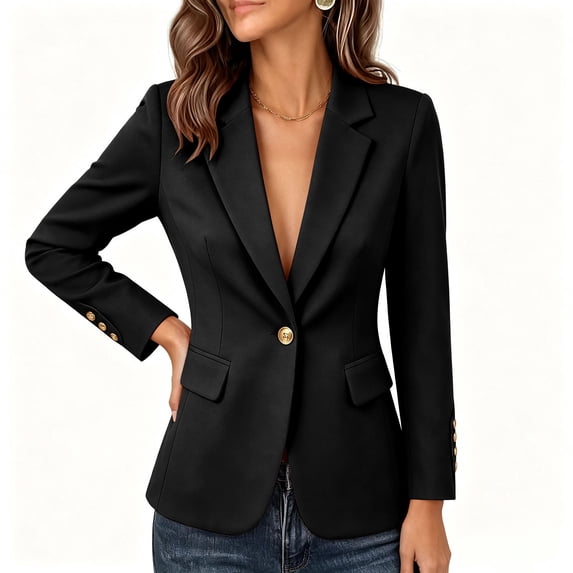 IUYRTFE Women's Slim Fit Single Button Blazer Long Sleeve Notched Lapel Casual Workwear Jacket