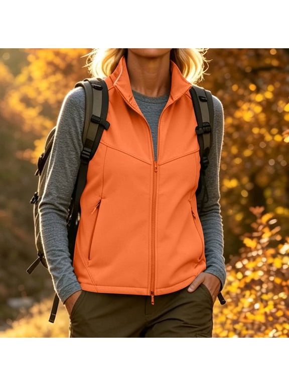 Women's Softshell Vest Stand Collar Zip Up Sleeveless Windproof Lightweight Casual Gilet