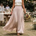 thumbnail image 1 of IUYRTFE Women's Solid Color Maxi Skirt Flowy Sheer Fabric Elastic Waist Long Casual Skirt, 1 of 8