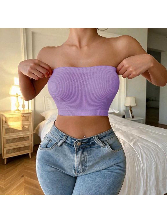 Women's Strapless Bra, Polyamide Elastane Regular Fit Seamless Tube Top for Daily Wear