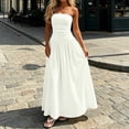 thumbnail image 1 of IUYRTFE Women's Strapless Ruched Waist Maxi Dress Solid Color A Line Long Casual Summer Gown, 1 of 6