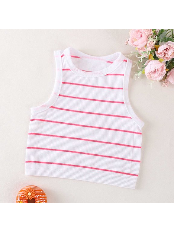 Women's Striped Crew Neck Sleeveless Tank Top Stretch Nylon Blend Casual Summer Layering Tee