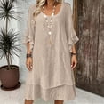 thumbnail image 1 of IUYRTFE Women's Summer Boho Peasant Dress with Tie Neck and Ruffle Hem 3/4 Sleeve Flowy Midi Dress, 1 of 5