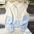thumbnail image 1 of IUYRTFE Women's Two Tone Hooded Knit Cardigan Long Sleeve Drawstring Color Block Casual Fall Sweater Coat, 1 of 6