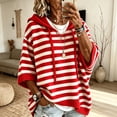 thumbnail image 1 of IUYRTFE Women's V Neck Batwing Sleeve Knit Top Color Block Striped Casual Pullover with Kangaroo Pocket, 1 of 5