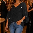 thumbnail image 1 of IUYRTFE Women's V-Neck Mesh Split Sleeve Top Glitter Party Blouse Loose Fit Evening Wear, 1 of 7