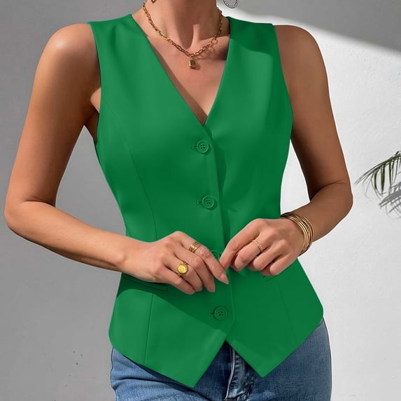 IUYRTFE Women's V Neck Sleeveless Button Down Vest Top Slim Fit Casual Suit Waistcoat