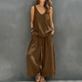 thumbnail image 1 of IUYRTFE Women's V Neck Sleeveless Top and Wide Leg Pants Set Drawstring Waist Cotton Linen Lounge Outfit, 1 of 7