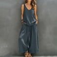 thumbnail image 1 of IUYRTFE Women's V Neck Sleeveless Top and Wide Leg Pants Set Drawstring Waist Cotton Linen Lounge Outfit, 1 of 7
