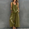 thumbnail image 1 of IUYRTFE Women's V Neck Sleeveless Top and Wide Leg Pants Set Drawstring Waist Cotton Linen Lounge Outfit, 1 of 7