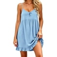 thumbnail image 1 of IUYRTFE Women's V-Neck Spaghetti Strap Sleeveless Mini Dress Flowy Ruffle Hem Casual Summer Swing Tank Dress, 1 of 5