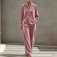 thumbnail image 1 of IUYRTFE Women's Velour Half Zip Top and Wide Leg Pants 2 Piece Set Casual Solid Color Lounge Tracksuit, 1 of 8