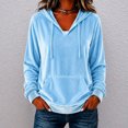 thumbnail image 1 of IUYRTFE Women's Velour Hoodie Drawstring Kangaroo Pocket Long Sleeve Solid Color Casual Pullover Top, 1 of 5
