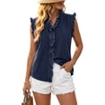 thumbnail image 1 of IUYRTFE Women's Washed Denim Sleeveless Button Down Shirt Ruffled V Neck Casual Summer Tank Top, 1 of 7