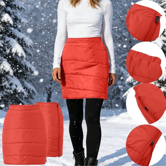 IUYRTFE Women's Winter Padded Mini Skirt with Side Zipper and Elastic Waist – Quilted Cotton Short Skirt with Pocket for Cold Weather Casual Daily Wear