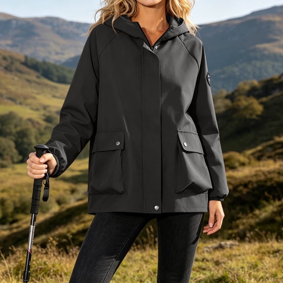 IUYRTFE Women's Zip Up Hooded Lightweight Jacket with Pockets and Elastic Cuffs Casual Outdoor Coat