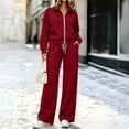 thumbnail image 1 of IUYRTFE Women's Zip Up Jacket and Wide Leg Pants Set 2 Piece Casual Tracksuit Solid Color, 1 of 8