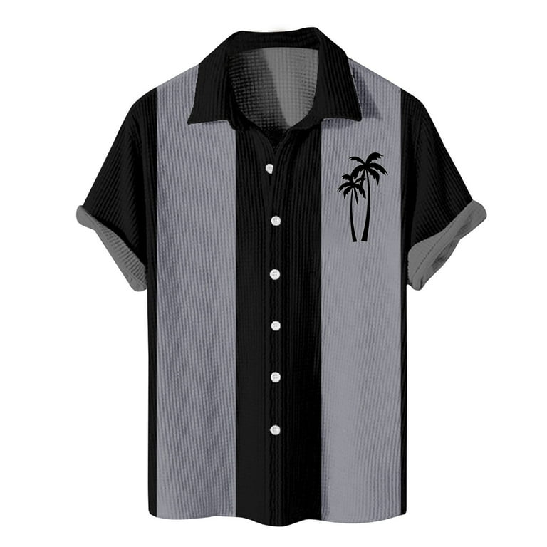 IUZSOKIL Men's Retro Bowling Shirts 50s Vintage Button Down Shirts Color  Block Active Shirts Flamingo Print Shirt Gray 6XL - Walmart.com
