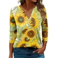 IUZSOKIL Womens Long Sleeve T Shirts With 3/4 Sleeves Sunflowers V Neck