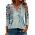 IUZSOKIL Womens Oversized Tee Shirts 3/4 Sleeves Floral V Neck Blouse