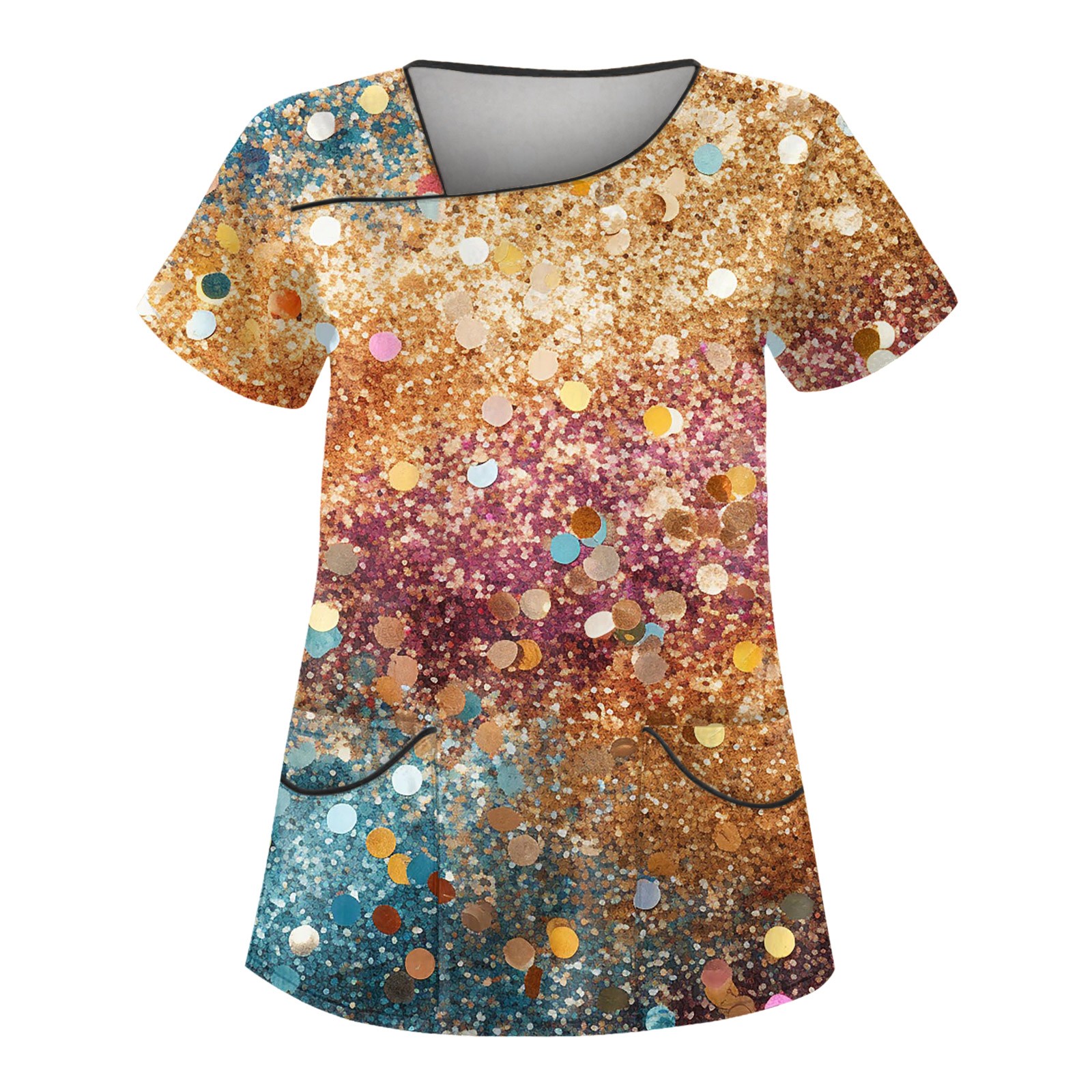 IUZSOKIL Womens Petite Scrubs V Neck Sparkly Glitter Printed Petite