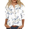 IUZSOKIL Womens Shirts 3/4 Sleeve Floral Button Henley Elbow Length