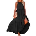 thumbnail image 1 of IUZSOKIL Womens Summer Boho Halter Maxi Dresses 2024 Casual Built in Bra Dress Sleeveless Pleated Tiered Flowy Beach Vacation Long Dress Black XL, 1 of 7