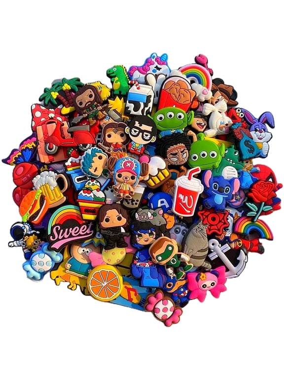 45 Pcs Random Shoe Charms for Clogs, Multicolor Decoration Pins for Kids Boys Girls Men Women, Party Favor Gifts PVC Bulk Pack