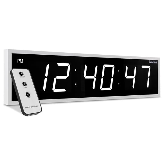 IVATION 36 Inch Digital LED Wall Clock - Large Oversized White Display
