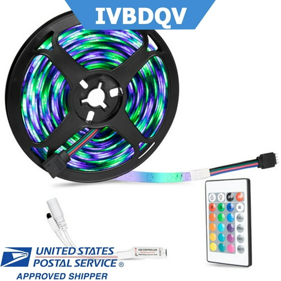 IVBDQV 16.4FT Flexible 3528 RGB LED Strip Light Remote Fairy Light Room Party Waterproof